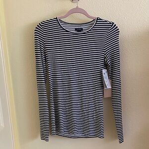NWOT Halogen Black & White Striped Long Sleeve Tee, Size S